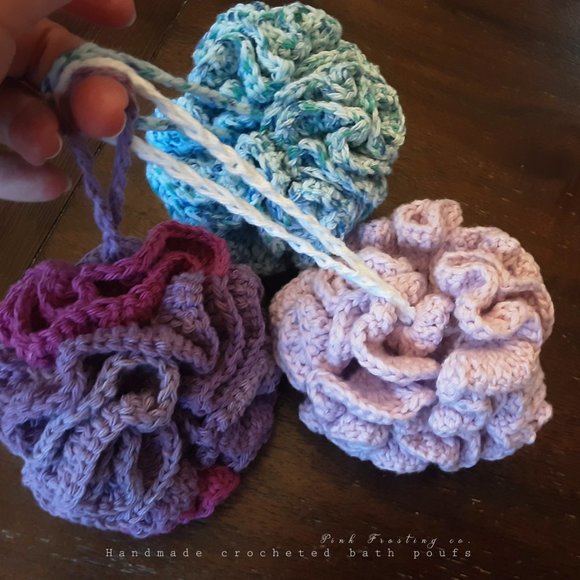 Handmade Crocheted Large Pink Bath Pouf - Picture 1 of 5